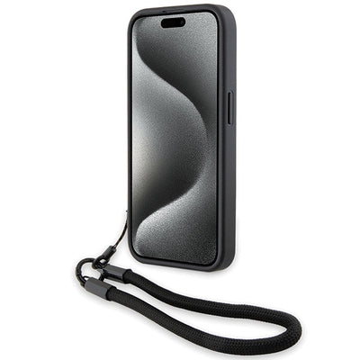 BMW Signature Leather Wordmark Cord case for iPhone 15 Pro - black
