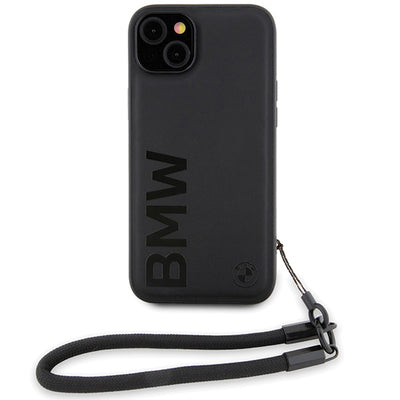 BMW Signature Leather Wordmark Cord case for iPhone 15 Plus / 14 Plus - black