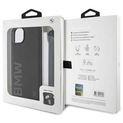 BMW Signature Leather Wordmark Cord case for iPhone 15 Plus / 14 Plus - black