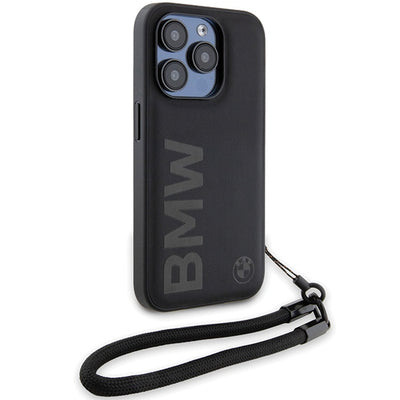 BMW Signature Leather Wordmark Cord case for iPhone 15 Pro Max - black
