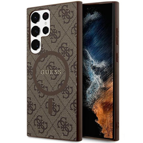 Guess 4G Collection Leather Metal Logo MagSafe Case for Samsung Galaxy S24 Ultra - Brown