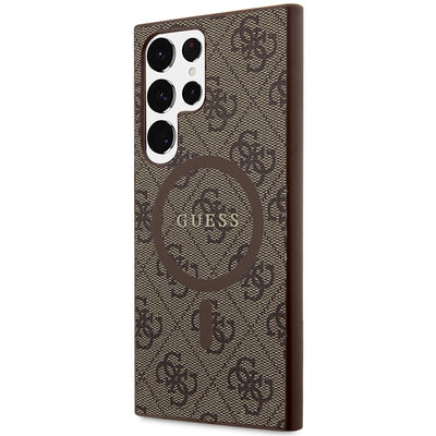Guess 4G Collection Leather Metal Logo MagSafe Case for Samsung Galaxy S24 Ultra - Brown