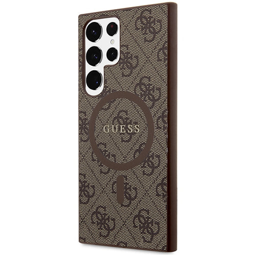Guess 4G Collection Leather Metal Logo MagSafe Case for Samsung Galaxy S24 Ultra - Brown