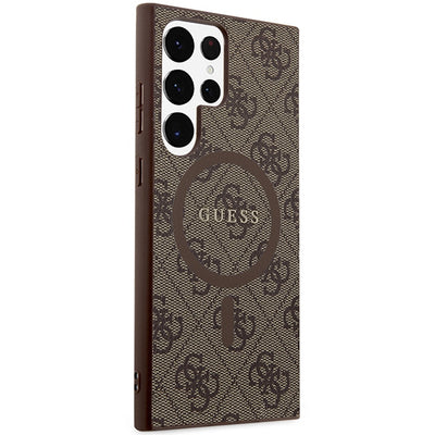 Guess 4G Collection Leather Metal Logo MagSafe Case for Samsung Galaxy S24 Ultra - Brown