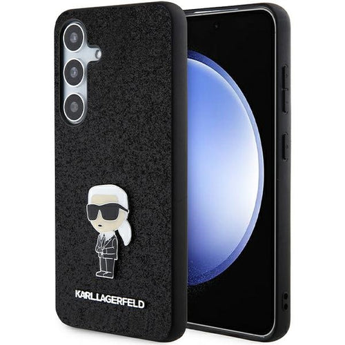 Karl Lagerfeld Fixed Glitter Ikonik Logo Metal Pin case for Samsung Galaxy S24+ - black