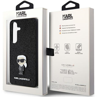 Karl Lagerfeld Fixed Glitter Ikonik Logo Metal Pin case for Samsung Galaxy S24+ - black