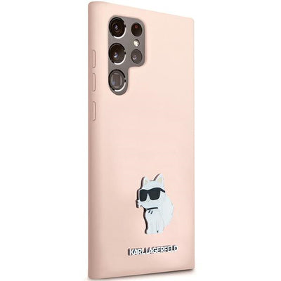 Karl Lagerfeld Silicone Choupette Metal Pin case for Samsung Galaxy S23 Ultra - pink