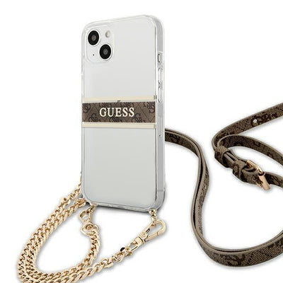 [RETURNED ITEM] Guess GUHCP13SKC4GBGO iPhone 13 mini 5.4" Transparent hardcase 4G Brown Strap Gold Chain