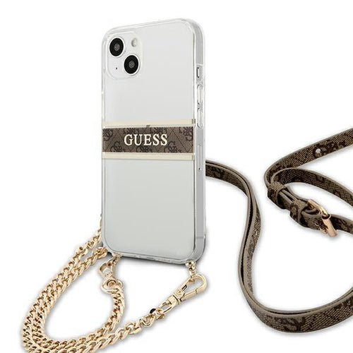 [RETURNED ITEM] Guess GUHCP13SKC4GBGO iPhone 13 mini 5.4" Transparent hardcase 4G Brown Strap Gold Chain