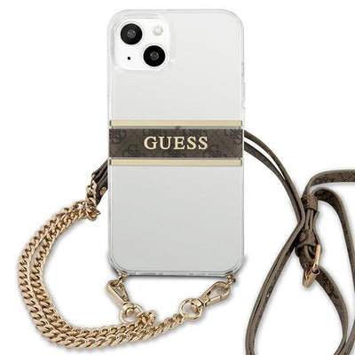 [RETURNED ITEM] Guess GUHCP13SKC4GBGO iPhone 13 mini 5.4" Transparent hardcase 4G Brown Strap Gold Chain