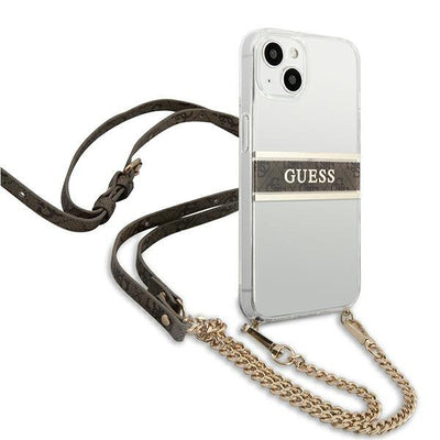 [RETURNED ITEM] Guess GUHCP13SKC4GBGO iPhone 13 mini 5.4" Transparent hardcase 4G Brown Strap Gold Chain