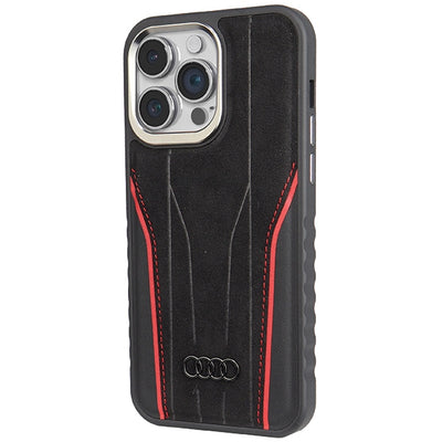 Audi Genuine Leather case with MagSafe for iPhone 15 Pro Max - black and red