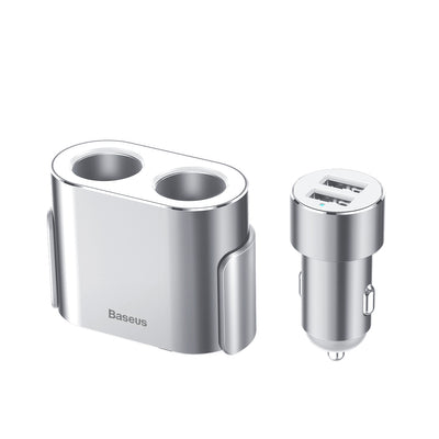 Baseus CRDYQ-0S Splitter 2x Cigarette Lighter Socket 80W 2x USB-A 3.1A - Silver