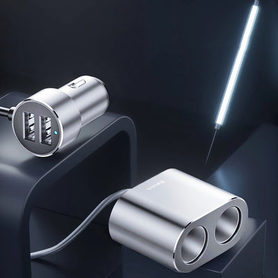 Baseus CRDYQ-0S Splitter 2x Cigarette Lighter Socket 80W 2x USB-A 3.1A - Silver