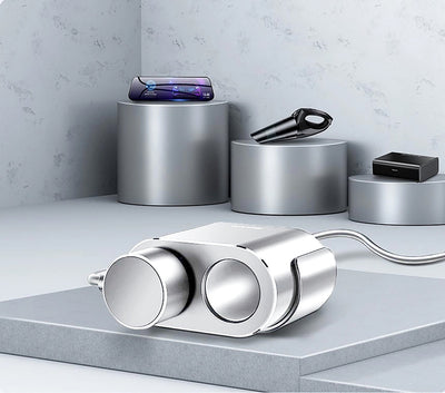 Baseus CRDYQ-0S Splitter 2x Cigarette Lighter Socket 80W 2x USB-A 3.1A - Silver