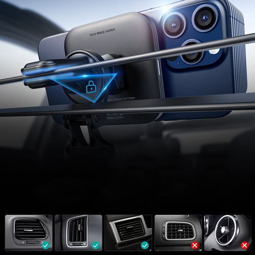 ESR Halolock Magnetic QI2 Car Holder with MagSafe 15W Inductive Charger for Air Vent - Black