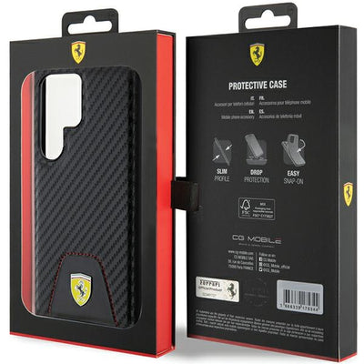 Ferrari Carbon Stitched Bottom case for Samsung Galaxy S24 Ultra - black