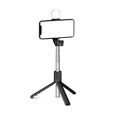 Selfie stick WH1YXS telescopic tripod 1m with round lamp and phone holder - black — Hurtel