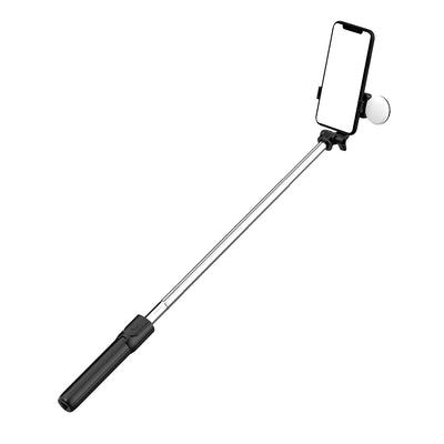 Selfie stick WH1YXS telescopic tripod 1m with round lamp and phone holder - black — Hurtel