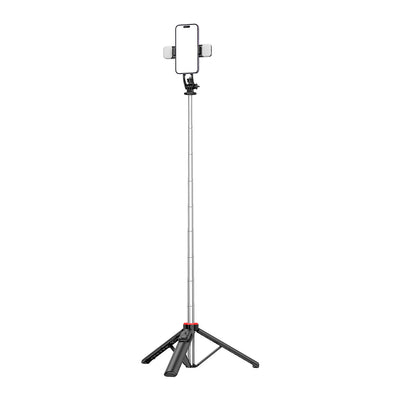 Selfie stick WC13YDS telescopic tripod 1.3m with double lamp and phone holder - black — Hurtel