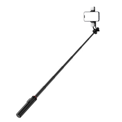 Selfie stick WC12YDS 1.3m aluminum alloy telescopic tripod with dual lamp and phone holder - black — Hurtel