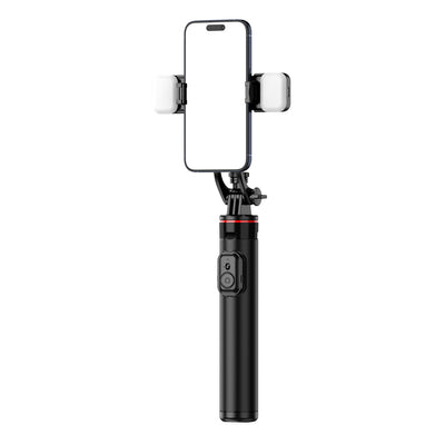Selfie stick WC12YDS 1.3m aluminum alloy telescopic tripod with dual lamp and phone holder - black — Hurtel