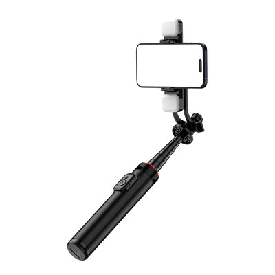 Selfie stick WC12YDS 1.3m aluminum alloy telescopic tripod with dual lamp and phone holder - black — Hurtel