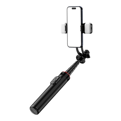 Selfie stick WC12YDS 1.3m aluminum alloy telescopic tripod with dual lamp and phone holder - black — Hurtel