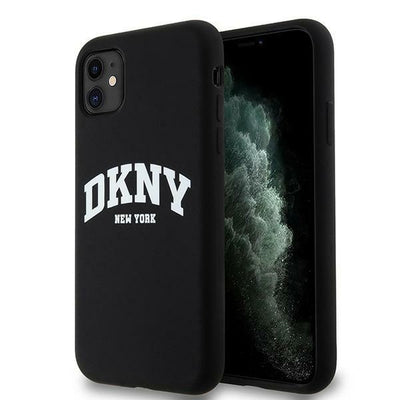DKNY Liquid Silicone White Printed Logo MagSafe Case for iPhone 11/Xr - Black
