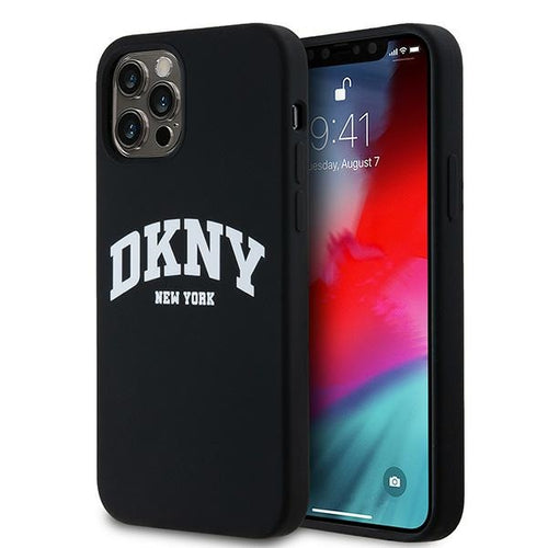 DKNY Liquid Silicone White Printed Logo MagSafe Case for iPhone 12/12 Pro - Black