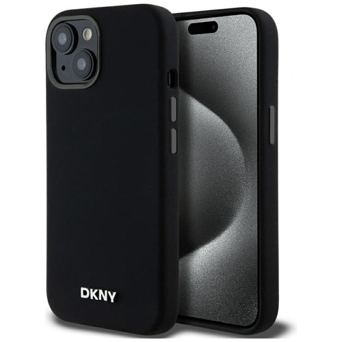 DKNY Liquid Silicone Small Metal Logo MagSafe Case for iPhone 14/15/13 - Black