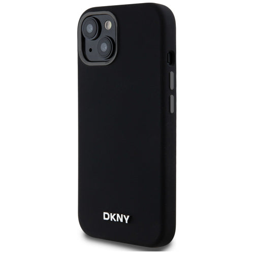 DKNY Liquid Silicone Small Metal Logo MagSafe Case for iPhone 14/15/13 - Black