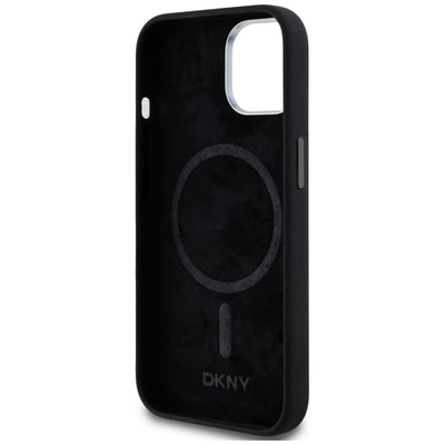 DKNY Liquid Silicone Small Metal Logo MagSafe Case for iPhone 14/15/13 - Black