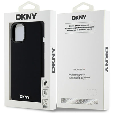 DKNY Liquid Silicone Small Metal Logo MagSafe Case for iPhone 14/15/13 - Black
