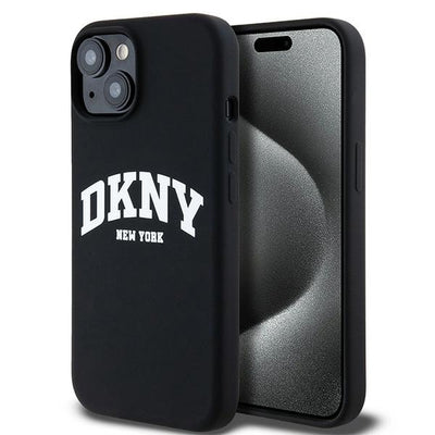 DKNY Liquid Silicone White Printed Logo MagSafe Case for iPhone 14 / 15 / 13 - Black