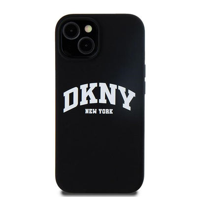 DKNY Liquid Silicone White Printed Logo MagSafe Case for iPhone 14 / 15 / 13 - Black