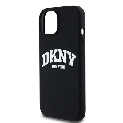DKNY Liquid Silicone White Printed Logo MagSafe Case for iPhone 14 / 15 / 13 - Black