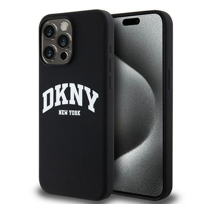 DKNY Liquid Silicone White Printed Logo MagSafe iPhone 14 Pro Max Case - Black