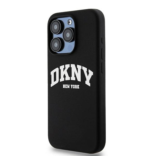 DKNY Liquid Silicone White Printed Logo MagSafe iPhone 15 Pro Case - Black