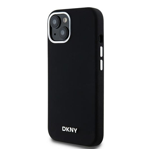 DKNY Liquid Silicone Small Metal Logo MagSafe Case for iPhone 15 Plus / 14 Plus - Black
