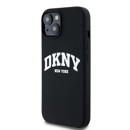 DKNY Liquid Silicone White Printed Logo MagSafe Case for iPhone 15 Plus / 14 Plus - Black