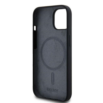 DKNY Liquid Silicone White Printed Logo MagSafe Case for iPhone 15 Plus / 14 Plus - Black