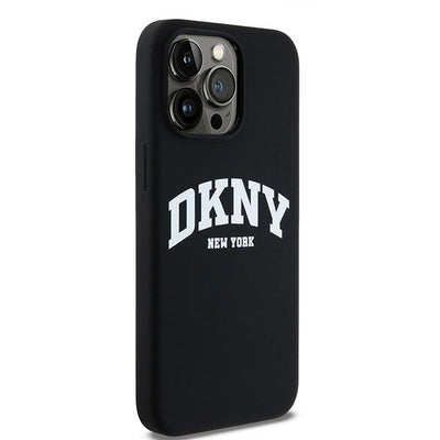 DKNY Liquid Silicone White Printed Logo MagSafe case for iPhone 15 Pro Max - black
