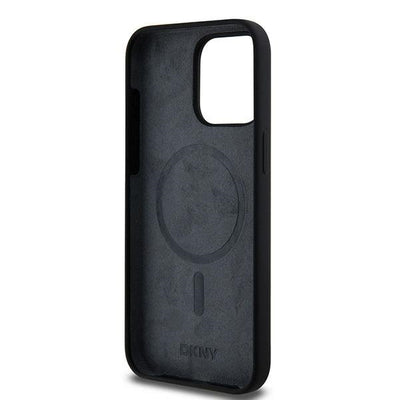 DKNY Liquid Silicone White Printed Logo MagSafe case for iPhone 15 Pro Max - black