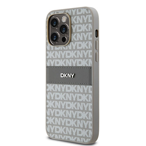 DKNY Leather Mono Stripe &amp; Metal Logo case for iPhone 14 Pro - beige