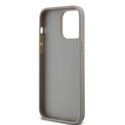 DKNY Leather Mono Stripe &amp; Metal Logo case for iPhone 14 Pro - beige