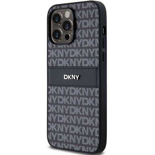DKNY Leather Mono Stripe &amp; Metal Logo case for iPhone 14 Pro - black