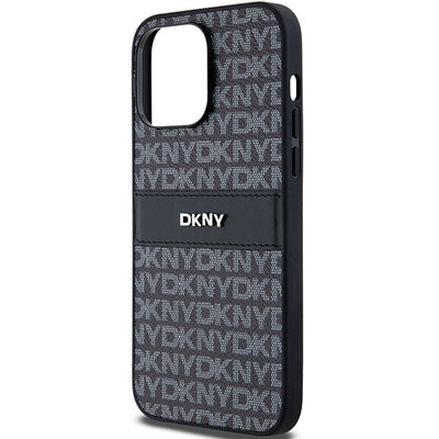 DKNY Leather Mono Stripe &amp; Metal Logo case for iPhone 14 Pro - black