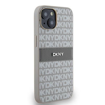 DKNY Leather Mono Stripe &amp; Metal Logo case for iPhone 15 / 14 / 13 - beige