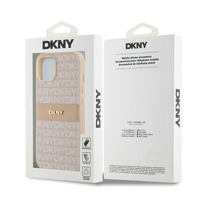 DKNY Leather Mono Stripe &amp; Metal Logo case for iPhone 15 / 14 / 13 - pink